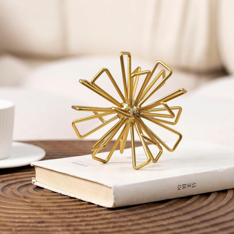 TICKCACY Metal Small Geometric Sculpture, 4.75" Gold Triangular Striking Iron Table Decoration Sphere, 3D Metal Home Table Top Decor Ball, Abstract Decorative Tabletop Orbs for Living Room Office - Image 5